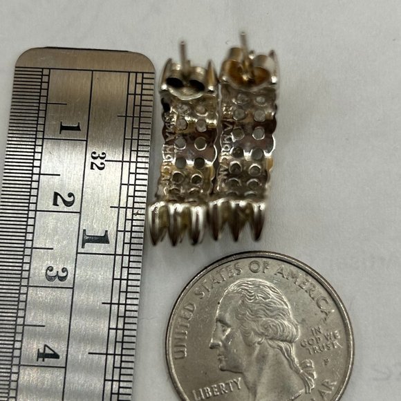 Rare Designer Artist Signed India Morgan Sawtooth Spike Silver Hoop Earrings - Picture 6 of 8